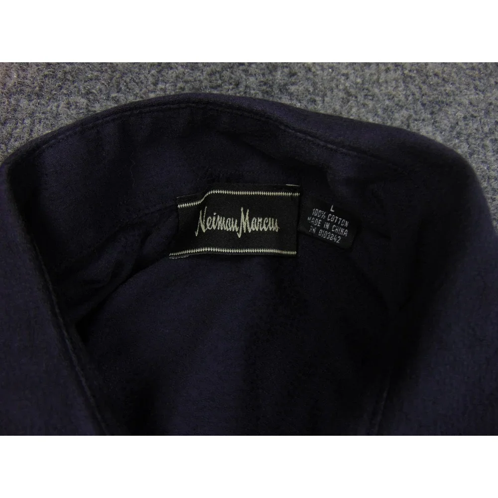 Neiman Marcus Shirt Mens Large Navy Blue Button Down Long Sleeve Cotton Dress‎
